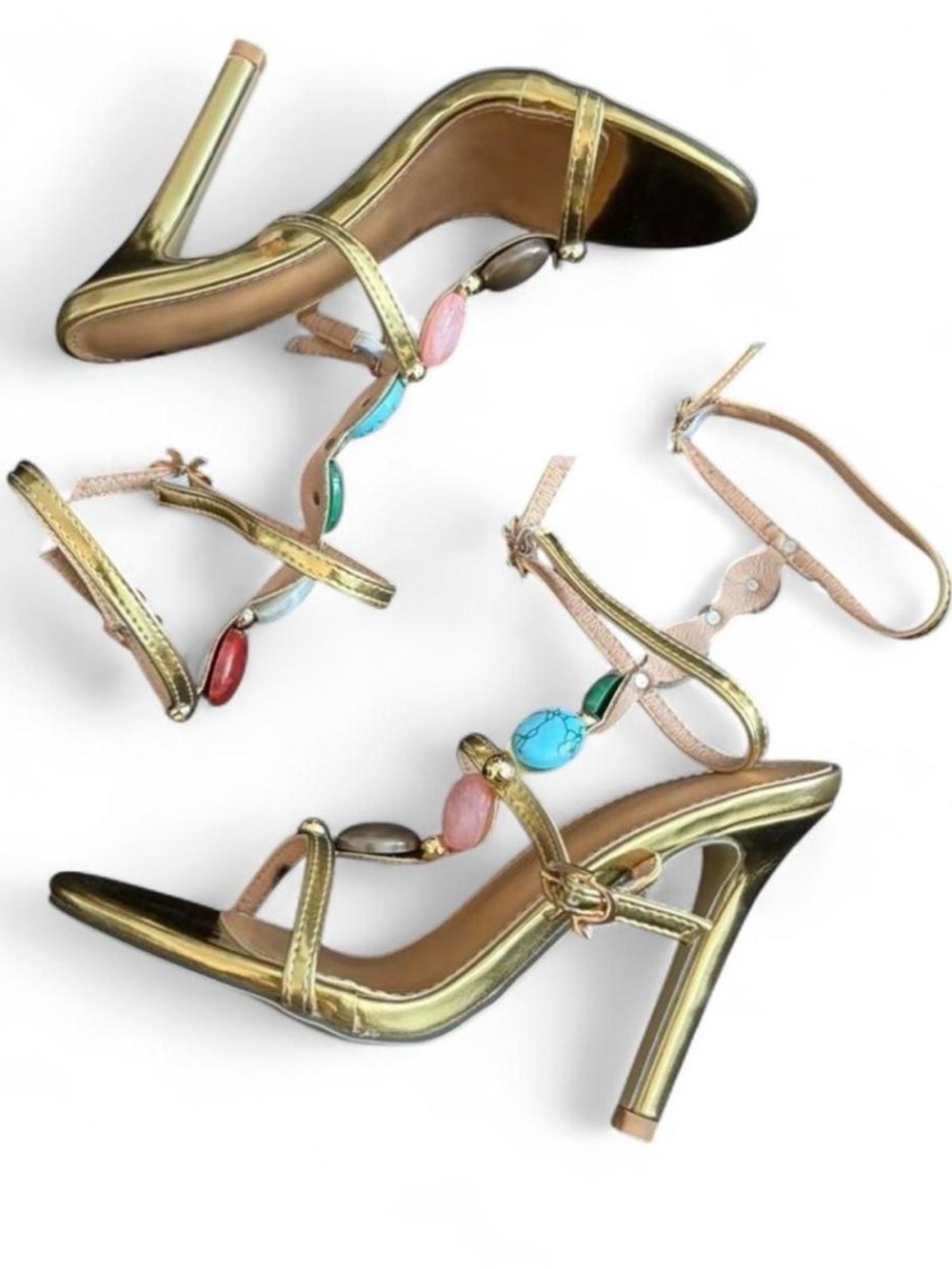 Gold Jeweled Strappy High Heel Sandals